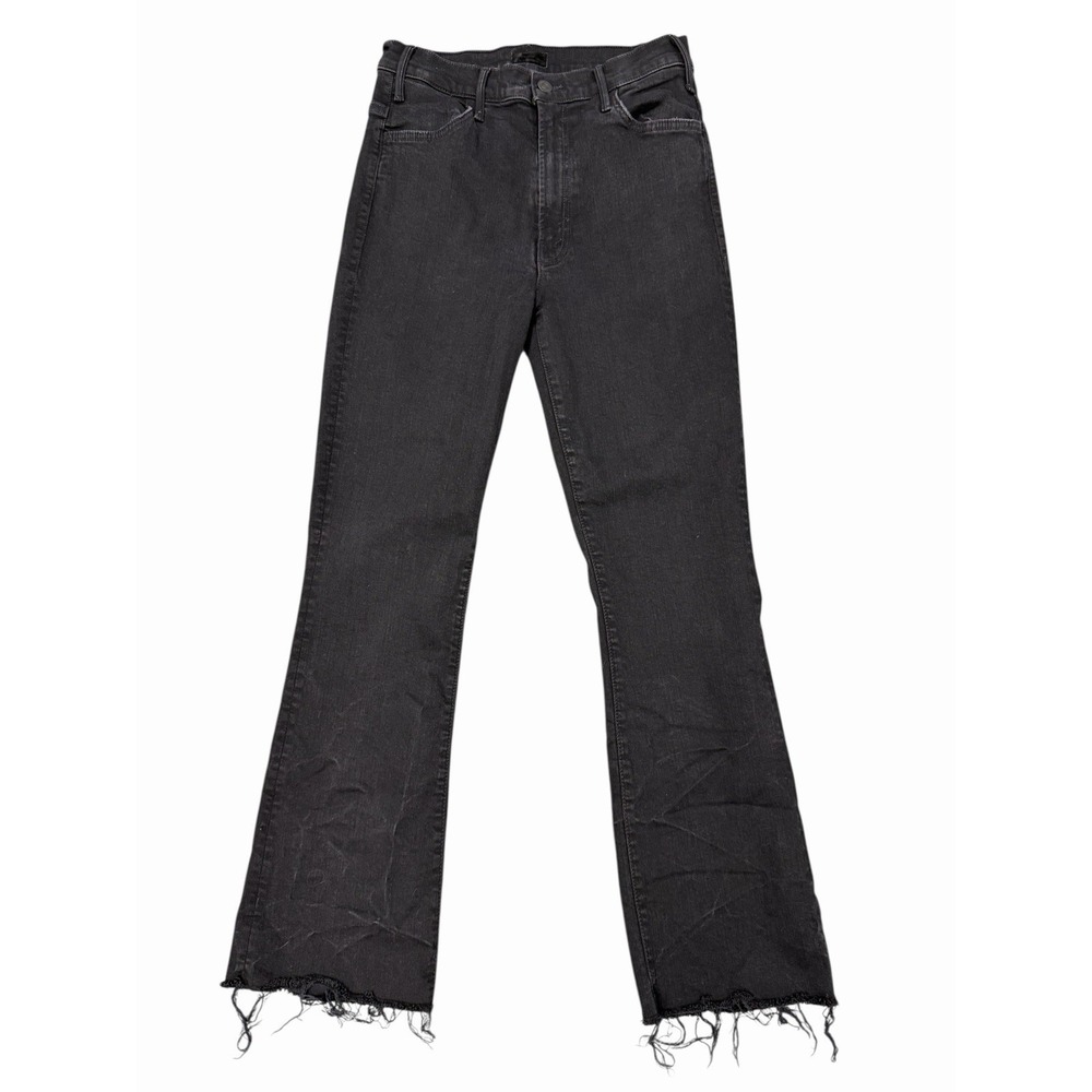 Mother The Hustler Ankle Fray Jeans Womens‎ 28 Black High Rise Raw Stretch Denim